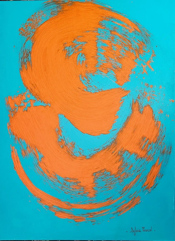 Arabesque orange sur bleu